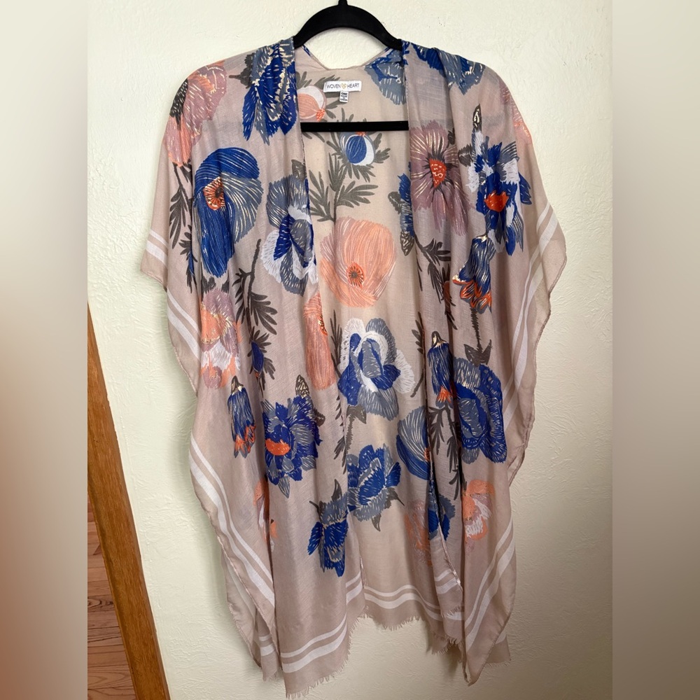 Woven Heart Floral Swim Coverup - Blue and Orange